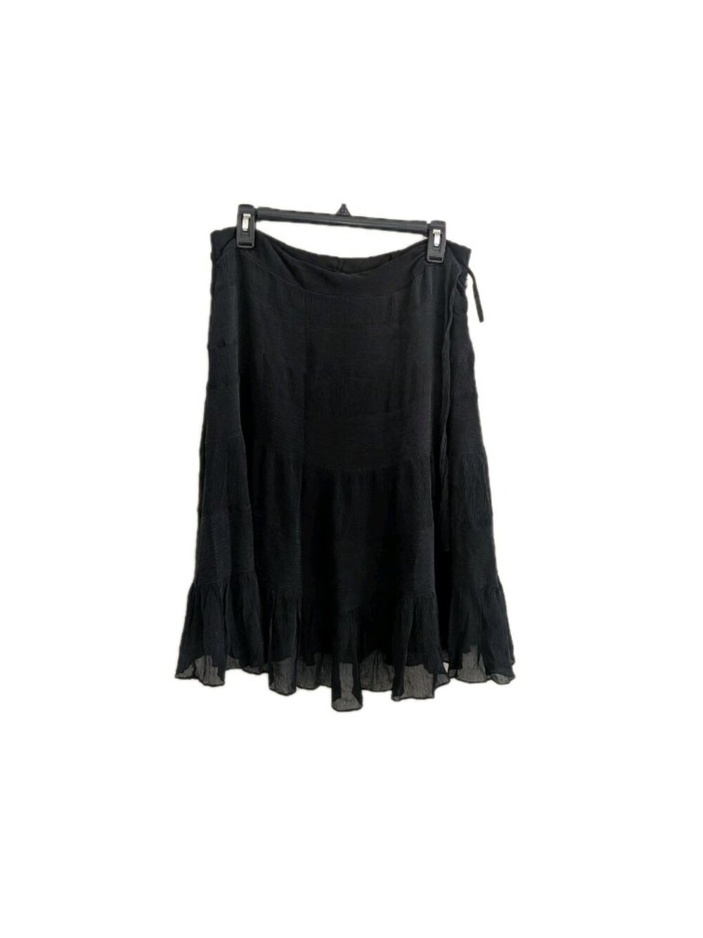 100% Silk Ruffle Skirt Womens 12 Black Crinkle Chiffon Tiered Whimsigoth Grunge